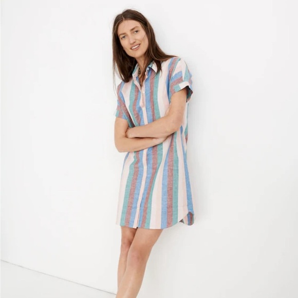 Madewell Linen Central Shirtdress in Flagstaff Stripe Size Large - Picture 1 of 9